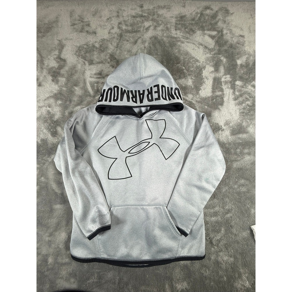 Under Armour Gray Hoodie Coldgear Loose Fit Logo Big Logo Boys Youth Medium M - Picture 2 of 10